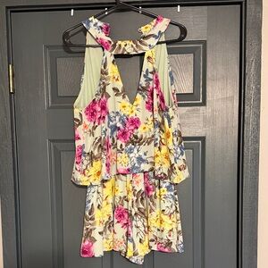 Floral Halter Romper with Open Back